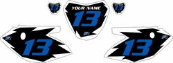 Yamaha TTR110 2008-2023 Black Pre-Printed Backgrounds - White Shock - Blue Number by FactoryRide Yamaha TTR110 2008-2023 Black Pre-Printed Backgrounds - White Shock - Blue Number by FactoryRide