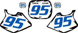 1993-1995 Yamaha YZ250 Pre-Printed White Background - Black Shock Series - Blue Number by Factory Ride 1993-1995 Yamaha YZ250 Pre-Printed White Background - Black Shock Series - Blue Number by Factory Ride