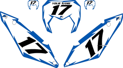2017-2022 SHERCO 125 SE Custom Pre-Printed Background White - Blue Shock Series by Factory Ride 2017-2022 SHERCO 125 SE Custom Pre-Printed Background White - Blue Shock Series by Factory Ride