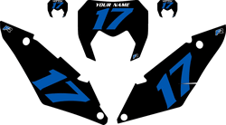 2017-2022 SHERCO 125 SE Custom Pre-Printed Background Black - Blue Numbers by Factory Ride 2017-2022 SHERCO 125 SE Custom Pre-Printed Background Black - Blue Numbers by Factory Ride