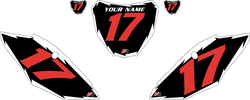 2018-2021 Honda CRF250 R Pre-Printed Backgrounds Black - White Shock - Red Numbers by Factory Ride 2018-2021 Honda CRF250 R Pre-Printed Backgrounds Black - White Shock - Red Numbers by Factory Ride