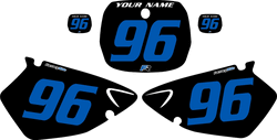 1996-1999 Yamaha YZ125 Custom Pre-Printed Background Black - Blue Numbers by Factory Ride 1996-1999 Yamaha YZ125 Custom Pre-Printed Background Black - Blue Numbers by Factory Ride
