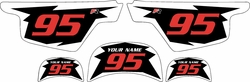 Yamaha PW50 Pre-Printed Black Background - White Shock Series - Red Number by Factory Ride Yamaha PW50 Pre-Printed Black Background - White Shock Series - Red Number by Factory Ride