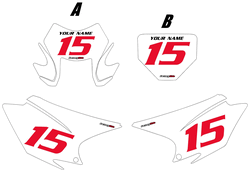 2015-2022 Honda CRF150 F Custom Pre-Printed Background White - Red Numbers by Factory Ride 2015-2022 Honda CRF150 F Custom Pre-Printed Background White - Red Numbers by Factory Ride