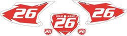 2003-2007 Honda CRF150-F Custom Pre-Printed Background Red - White Shock Series by Factory Ride 2003-2007 Honda CRF150-F Custom Pre-Printed Background Red - White Shock Series by Factory Ride