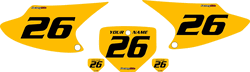 2003-2007 Honda CRF150 "F" Pre-Printed Backgrounds Yellow - Black Numbers by FactoryRide 2003-2007 Honda CRF150 "F" Pre-Printed Backgrounds Yellow - Black Numbers by FactoryRide