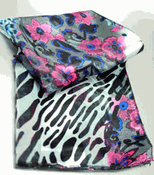 SL13X60 Blue Floral Tiger Satin Chiffon Long Scarf SL13X60 Blue Floral Tiger Satin Chiffon Long Scarf
