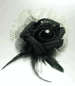 Black Linen Tulle Feathers Flower Corsage