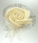 Creme Linen Tulle Feathers Flower Corsage