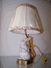PORCELAIN RABBIT LAMP WITH PINK TRIMMED SHADE PORCELAIN RABBIT LAMP WITH PINK TRIMMED SHADE