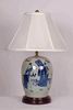 REPRODUCTION ORIENTAL CHINESE PORCELAIN LAMP BLUE CRACKLE WITH PEOPLE REPRODUCTION ORIENTAL CHINESE PORCELAIN LAMP BLUE CRACKLE WITH PEOPLE
