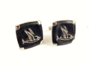 Vintage 1959, Duck in Flight in an Onyx and Silver Setting, Cuff Links Vintage 1959, Duck in Flight in an Onyx and Silver Setting, Cuff Links