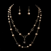 Gold Tan Tone Pearl and Crystal Cascade Necklace & Earrings Bridal Jewelry Set 1040 Gold Tan Tone Pearl and Crystal Cascade Necklace & Earrings Bridal Jewelry Set 1040