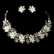 Antique Silver Freshwater Pearl Necklace & Earrings Jewelry Set 9689 Antique Silver Freshwater Pearl Necklace & Earrings Jewelry Set 9689