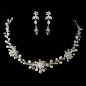 Silver Freshwater Pearl, Swarovski Crystal Bead and Rhinestone Necklace & Earrings Jewelry Set 9692 Silver Freshwater Pearl, Swarovski Crystal Bead and Rhinestone Necklace & Earrings Jewelry Set 9692