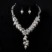 Silver Ivory Pearl Caterpillar Necklace & Earrings Jewelry Set 1042 Silver Ivory Pearl Caterpillar Necklace & Earrings Jewelry Set 1042