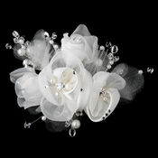 Diamond White Pearl, Swarovski Crystal Bead, Rhinestone & Chiffon Satin Mesh Sheer Organza Fabric Flower Hair Comb 9719 Diamond White Pearl, Swarovski Crystal Bead, Rhinestone & Chiffon Satin Mesh Sheer Organza Fabric Flower Hair Comb 9719