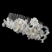 Diamond White Pearl, Rhinestone & Bugle Bead Embroidered Fabric Flower Hair Comb 9720**Discontinued** Diamond White Pearl, Rhinestone & Bugle Bead Embroidered Fabric Flower Hair Comb 9720**Discontinued**