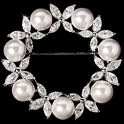 Antique Silver Round Cubic Zirconia & White Pearl Wreath Brooch 2502 Antique Silver Round Cubic Zirconia & White Pearl Wreath Brooch 2502