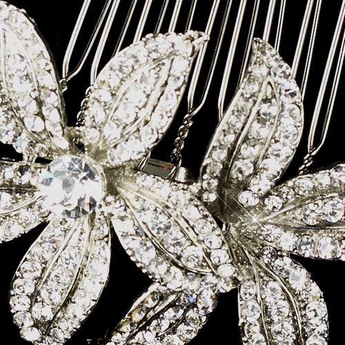 Antique Silver Clear Rhinestone Flower Comb 9985 Antique Silver Clear Rhinestone Flower Comb 9985