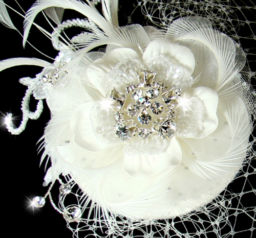 Exquisite Bridal Hat and Birdcage Veil on Clip in White or Ivory 8127 Exquisite Bridal Hat and Birdcage Veil on Clip in White or Ivory 8127