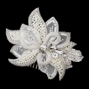 Silver Ivory Pearl, Rhinestone, Crystal, Sequin, and Bugle Bead Floral Comb 7105 Silver Ivory Pearl, Rhinestone, Crystal, Sequin, and Bugle Bead Floral Comb 7105
