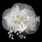 * Freshwater Pearl, Swarovski Crystal Beaded Diamond White Sheer Organza Fabric Flower Hair Clip 9733 * Freshwater Pearl, Swarovski Crystal Beaded Diamond White Sheer Organza Fabric Flower Hair Clip 9733