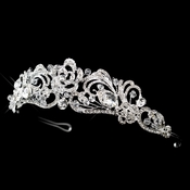 Silver Clear Swarovski Crystal Bead & Rhinestone Floral Swirl Tiara Headpiece 9712 Silver Clear Swarovski Crystal Bead & Rhinestone Floral Swirl Tiara Headpiece 9712