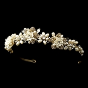 Gold Freshwater Pearl & Rhinestone Ivory Porcelain Floral Tiara Headpiece 9613***Discontinued**** Gold Freshwater Pearl & Rhinestone Ivory Porcelain Floral Tiara Headpiece 9613***Discontinued****