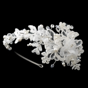 Silver Diamond White & Swarovski Crystal Bead Side Accented Embroidered Mesh Fabric Headband Headpiece 9713 Silver Diamond White & Swarovski Crystal Bead Side Accented Embroidered Mesh Fabric Headband Headpiece 9713