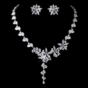 Antique Silver Clear CZ Crystal Necklace & Earrings Jewelry Set 726 Antique Silver Clear CZ Crystal Necklace & Earrings Jewelry Set 726
