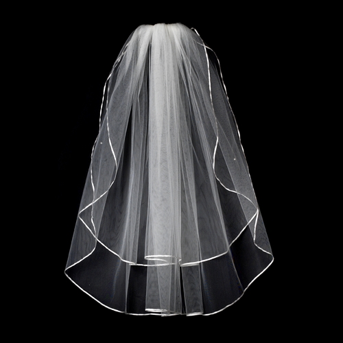 VS E White - 1/8" Satin Ribbon Edge Veil, 2 Layers Elbow Length Veil (25" x 30") VS E White - 1/8" Satin Ribbon Edge Veil, 2 Layers Elbow Length Veil (25" x 30")