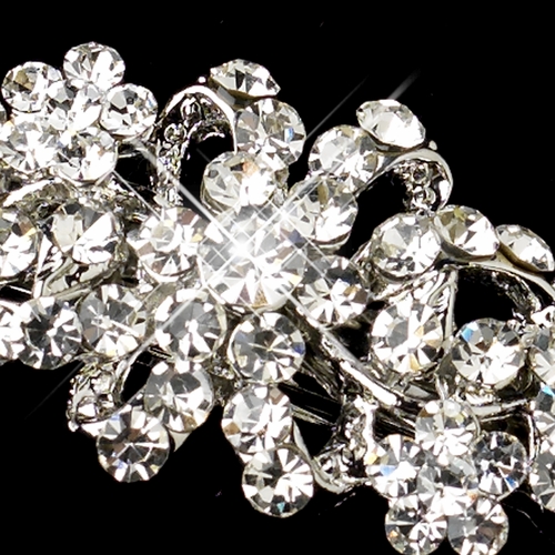 Silver Clear Rhinestone Floral Barrette 1119 Silver Clear Rhinestone Floral Barrette 1119
