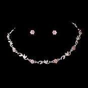 Silver Pink Necklace Earring Set 384 Silver Pink Necklace Earring Set 384