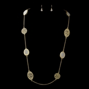 Gold White Necklace & Earrings Bridal Jewelry Set 8842 Gold White Necklace & Earrings Bridal Jewelry Set 8842