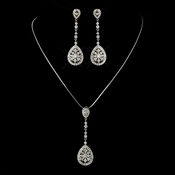 Antique Silver Clear CZ Crystal Necklace 6500 & Earrings 6500 Bridal Jewelry Set Antique Silver Clear CZ Crystal Necklace 6500 & Earrings 6500 Bridal Jewelry Set