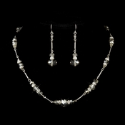 Silver Smoked Crystal & Rhinestone Necklace & Earrings Set 8741 Silver Smoked Crystal & Rhinestone Necklace & Earrings Set 8741