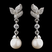 Antique Rhodium Silver Clear CZ Crystal Bridal Earrings 8932 w/Pearl Drop Antique Rhodium Silver Clear CZ Crystal Bridal Earrings 8932 w/Pearl Drop
