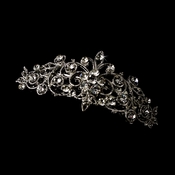 Rhodium Silver Clear Fleur Swirl Barrette 5050 Rhodium Silver Clear Fleur Swirl Barrette 5050