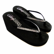 Crystals ~ Black High Wedge Bridal Flip Flops with Crystal Accented Suedene Strap Crystals ~ Black High Wedge Bridal Flip Flops with Crystal Accented Suedene Strap