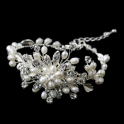 Silver Freshwater Pearl & Rhinestone Floral Bracelet 1160 Silver Freshwater Pearl & Rhinestone Floral Bracelet 1160