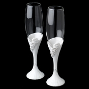 White Ceramic Daisy Flower Reception Glass Flutes White Ceramic Daisy Flower Reception Glass Flutes
