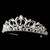 * Silver Freshwater Pearl, Swarovski Crystal & Rhinestone Flower Heart Tiara Headpiece 9707**Discontinued** * Silver Freshwater Pearl, Swarovski Crystal & Rhinestone Flower Heart Tiara Headpiece 9707**Discontinued**