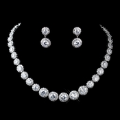 Antique Silver Clear Round CZ Crystal Necklace 9024 & Earrings 9115 Jewelry Set Antique Silver Clear Round CZ Crystal Necklace 9024 & Earrings 9115 Jewelry Set