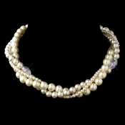 Silver Rum Three Row Pearl & Crystal Necklace 9265 Silver Rum Three Row Pearl & Crystal Necklace 9265
