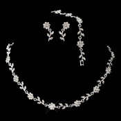 Silver Clear Rhinestone Necklace, Earrings & No Bracelet Floral Jewelry Set NE 6003 Silver Clear Rhinestone Necklace, Earrings & No Bracelet Floral Jewelry Set NE 6003