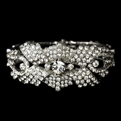 Rhinestone Flower Delight Pull Open Bangle Bracelet in Antique Silver 9675 Rhinestone Flower Delight Pull Open Bangle Bracelet in Antique Silver 9675