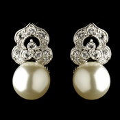 Antique Rhodium Silver Clear CZ & Diamond White Pearl Earrings 7860 - 2 left Antique Rhodium Silver Clear CZ & Diamond White Pearl Earrings 7860 - 2 left