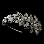 Antique Silver Clear Rhinestone Side Accented Flower Vine Headband Headpiece 9875 Antique Silver Clear Rhinestone Side Accented Flower Vine Headband Headpiece 9875