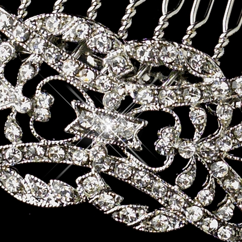 Antique Silver Rhodium Clear Rhinestone Comb 653 Antique Silver Rhodium Clear Rhinestone Comb 653